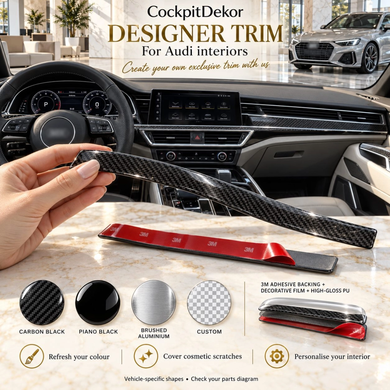 Kit decorativo per interni Audi Q4 e-tron, vista dei componenti